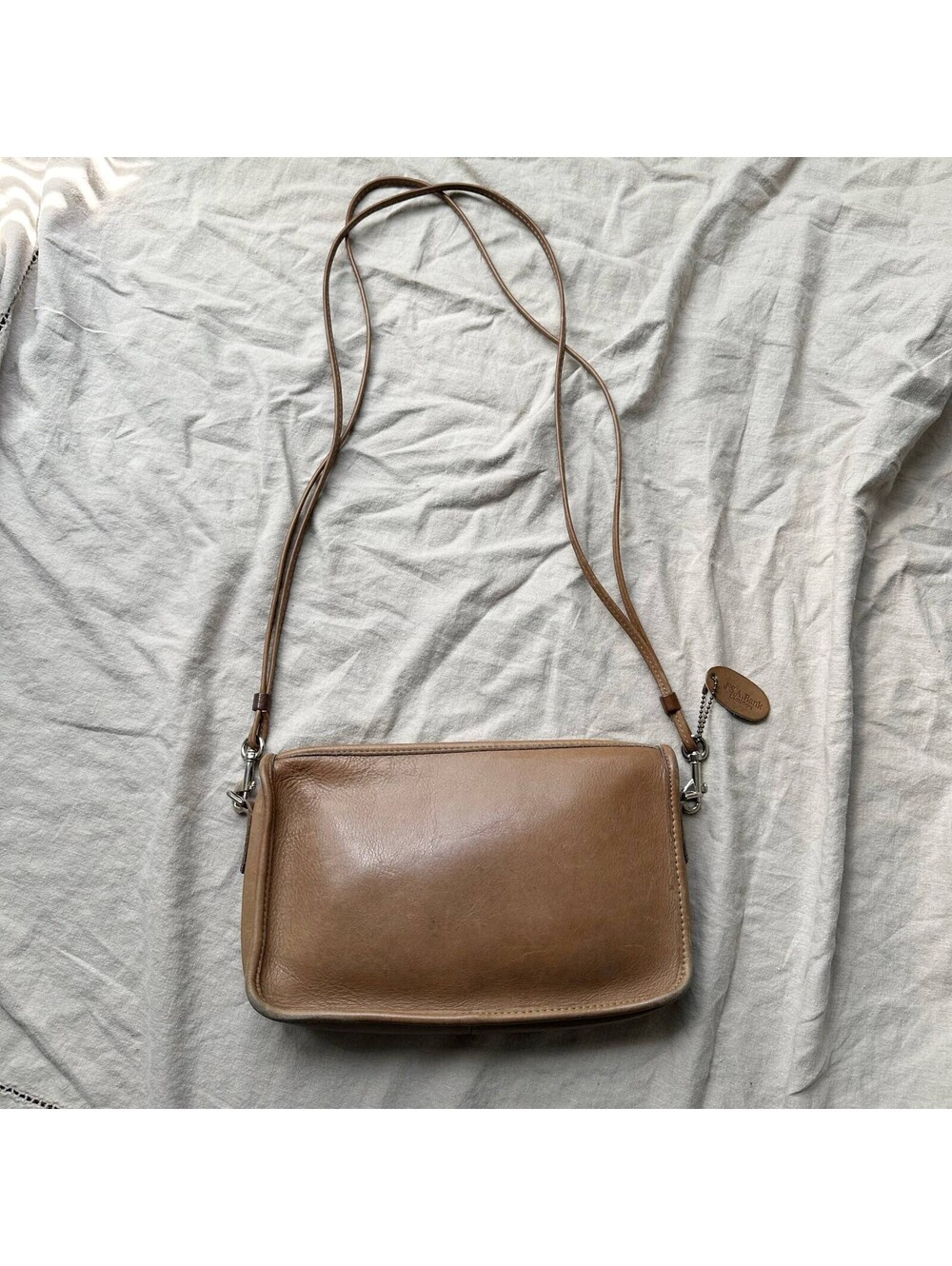Vintage Jos A. Bank Genuine Leather Crossbody Bag Brown Tan Minimalist Retro